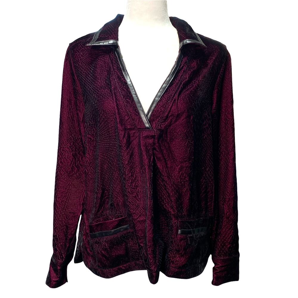 SOFT SURROUNDINGS | sz S Women's Maroon Faux Leather Snake Embossed Velvet Top